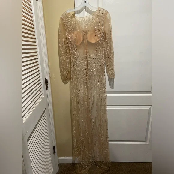 PoshbyV Cara Nude Embellished Gown Size Medium